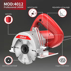 4-3/8-Inch Tile Saw, 1400W 12A Concrete Wet Saw Handheld Cutting Carving Machine, Includes Carbon Brush Wrench Diamond Cutting Disc