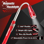 TOOLEAGUE 7Pcs Telescoping Magnetic Pickup Tool Set, Extendable LED Flashlight,Round & Square 360° Inspection Mirror for Men Mechanics, and Handymen, Red