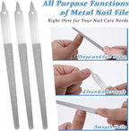 6Pcs Diamond Metal Nail Files, Double Sided Nails File, Thin Stainless Steel Manicure Pedicure Tools with Sharp Pointed Tip Individually Wrap for Women Men Salon Home(6Inch)