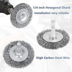 10PCS Wire Wheel Brush for Drill, High Carbon Steel Wire Brush with 1/4" Hex Shank, Skilled in Handling Metal & Nonmetal Surfaces