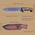 BA-KOR DC53 Steel 38CM (15.2IN) Full Tang 6mm Thick Fixed Knife+Sheath&(5.9IN) Cerium Igniter, Suitable for Outdoor Hunting, Camping, Survival Exploration, EDC