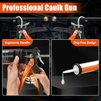 Holothurian Caulking Gun, No-Drip Hand Caulk gun, Silicone Gun with Comfort Grip, 1/10 Gallon Cartridge, 12:1 Thrust Ratio, and Two Nozzles and Scraper