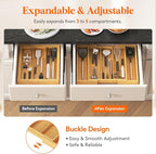 Lifewit Utensil Organizer for Kitchen Drawer, Expandable Cooking Utensil Tray, Bamboo Cutlery Silverware Flatware Holder, Adjustable Spatula Tools and Gadgets Storage Divider, Large, Natural