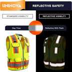 UNINOVA Surveyor Safety Vest Reflective for Men,Class 2 Heavy Duty Safety Vests Reflective with Pockets and Zipper