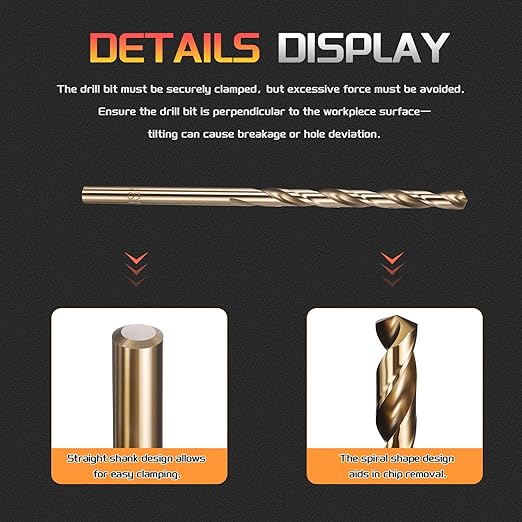 Drill Bit, #30 Cutting Diameter, 4341 HSS Gold Finish 135° Cutting Angle Number Jobber Bits - (Applications: for Drilling Soft Metal Plastic Wood), 5-Pieces