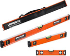 3-Piece Spirit Level Set, 12", 20", 40" Level Set with Magnetic Torpedo Level, 45°/90°/180°Bubbles Measuring, Aluminium Alloy Levels with Carrying Bag