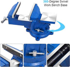 6" Heavy Duty Bench Vise, Pipe Vise Bench Vices with Anvil Swivel Table Top Clamp Locking Base, Double Swivel Rotating Vise Head& Body Rotates 360°-Blue