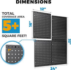 Heavy Duty 4-Panel Pegboard Wall Organizer & 32 Peg Hooks - Four Black Metal Peg Board Panels for Shops or Warehouse - Garage Tool & Walls Organizer - Modular Complete Kit With Installation Hardware