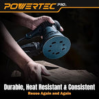 POWERTEC PRO 50PK, 5 Inch Sanding Discs Hook and Loop, 80 Grit, Ceramic Orbital Sander Sandpaper for 5 & 8 Hole Random Orbital Sanders - Automotive, Paint, Metal, Woodworking (45308C-50)