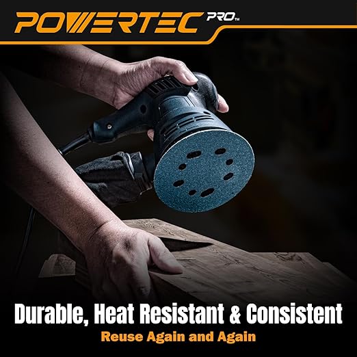 POWERTEC PRO 50PK, 5 Inch Sanding Discs Hook and Loop, 120 Grit, Ceramic Orbital Sander Sandpaper for 5 & 8 Hole Random Orbital Sanders - Automotive, Paint, Metal, Woodworking (45312C-50)