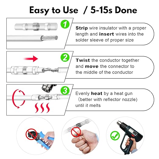 Kuject 50PCS Solder Seal Wire Connectors AWG 26-24, White Solder Seal Heat Shrink Butt Connectors Terminals Solder Sleeve Waterproof Wire Splice Connector for Marine Boat Wire Joint