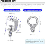 4-Pack Small C Clamps – 304 Stainless Steel Beam Clamps with M10 Screw Ring | Adjustable, Rust-Resistant I Beam Clamps for Ring Beams, Welding, Woodworking, Plants & Desk Use. Wide Jaw Openings (45MM)