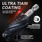 M35 Cobalt Step Drill Bit,Four Spiral Flute Step Drill Bit 3/16"-7/8" （12 Sizes ） Wear-Resistant TiAlN Coated,1/4" Hex Shank Drill for Metal, Stainless Steel, Aluminum, Plastic
