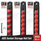 Magnetic Socket Organizer, 3-Piece Heavty Duty ABS Socket Holder, Socket Rail for Tool Box, Premium Quality 360° Swivel Socket Rack with 40 Clips for 1/2, 3/8, 1/4-Inch(Red)