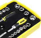 DNA MOTORING Home Repair Tool Set, Magnetic Screwdriver Socket Set, Ratchet Screwdriver Tools Set for Mechanics and DIY, w/Storage Box, Yellow, TOOLS-00036
