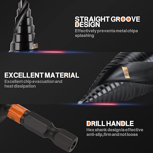 KSEIBI 2 Steps 7/8 & 1-1/8 inch SAE Standard Industrial Grade Step Drill Bit Ready Impact 1/4 inch Shank, 575080 High-Speed Steel Metal Drill Bits Black Oxide M2 Material