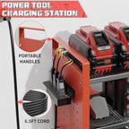Power Tool Organizer with Charging Station Wall Mount, 3 Layer Expanded Heavy Duty Garage Organization, 48.8 Inch Length Garage Tool Storage, 4 Drill Slot, 16" Standard Hole, Red