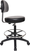 Chair Master Round Vinyl Chair/Stool-Black-for Garage, Counters, Shop, Kitchen, Computer Desks, Drafting Tables. Easy to Clean! (Glides, Tall Bench/Drafting 24"-34")