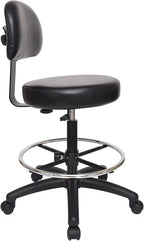Chair Master Round Vinyl Chair/Stool-Black-for Garage, Counters, Shop, Kitchen, Computer Desks, Drafting Tables. Easy to Clean! (Glides, Tall Bench/Drafting 24"-34")