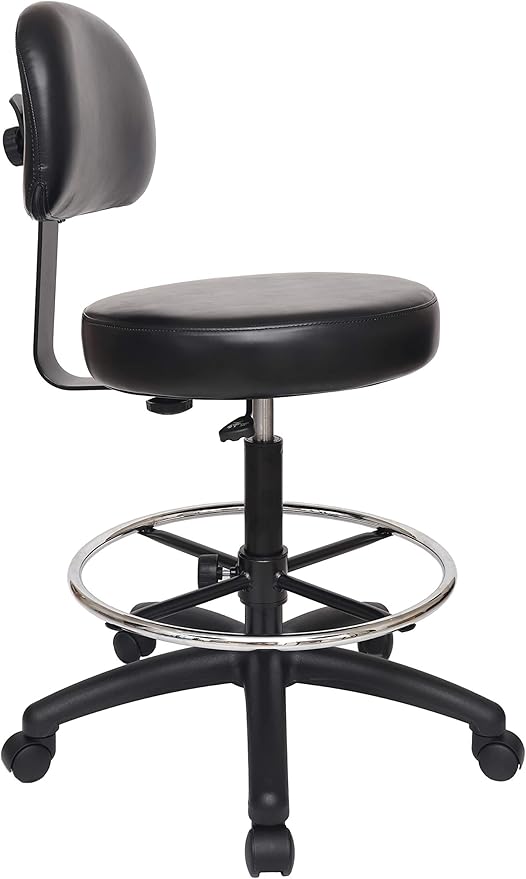 Chair Master Round Vinyl Chair/Stool-Black-for Garage, Counters, Shop, Kitchen, Computer Desks, Drafting Tables. Easy to Clean! (Glides, Tall Bench/Drafting 24"-34")