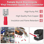 200 Pcs Red Female Quick disconnects Vinyl Insulated Spade Wire Connectors, Electrical Crimp Terminal 22-16 AWG (6.3mm)