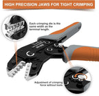 Ratchet Crimping Tool and Wire Stripper Set - 7 in 1 Wire Crimper Tool for Insulated Nylon,Non-Insulated,Ferrule Wire End,Open Barrel Terminals,Solar Connectors