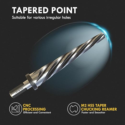 3/8" Bridge Construction Reamer, M2 HSS Taper Chucking Reamer Drill Bit with 5-Spiral Flutes Design for Steel, Alloy, Aluminum, Wood and Plastic