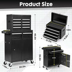 5-Drawer Rolling Tool Chest with Wheels - High Capacity Tool Cabinet with Detachable Top Toolbox for Garage and Workshop Organization - Metal Tool Cart with Liner & 4 Hooks, Black