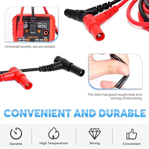 Multimeter Alligator Clips Leads, L Type Banana Male Plug to Alligator Clip Pure Copper Test Cable Multimeter Testing Probe for Electrical Testing 3 Feet