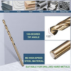 METALLIXITY Drill Bit (#50) 12Pcs, M2 High-Speed Steel Micro Number Bits Spiral Flute 135°Point Tip Gold Finish for Stainless Steel Iron Copper Aluminum Hard Metal