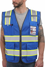 Dib Safety Reflective Mesh Vest High Visibility Two Tone with Pockets and Zipper, Blue Mesh with Yellow Trim S