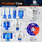 Diamond Core Drill Bit Set - BRSCHNITT Tile Hole Saw Kit 1/4" 5/16" 1" 1-3/8"2" 2-1/2" & 3/8"-1" Finger Bit & 1-3/8"Chamfer Bit for Porcelain Tile Ceramic Marble Granite Diamond Blade