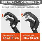 Pipe Wrench Set, 10” and 15” Self Adjusting Wrench 2-Piece Plumbing Tools for 0.55“-2.36”/14-60mm Standard Nuts, Irregular Nuts,Pipes Use