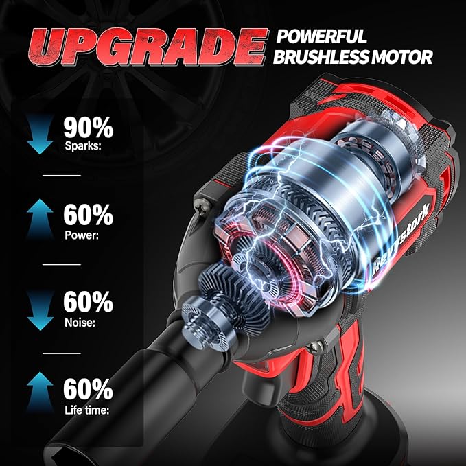 Impact Wrench, Max Torque 400 N.m Cordless 1/2 Impact Driver, 20V 3000RPM Brushless Motor, 4.0Ah Li-ion Battery and Fast Charger, 4 Pcs Sockets Included