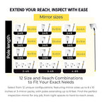 Inspection Mirror Telescoping Pole, Lightweight & Durable, 3 ft - 6 ft Pole, 3.5 x 6 inch Acrylic Mirror