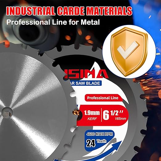 6-1/2" Circular Saw Blade, TCT Metal Cutting Saw Blades with 24T & 5/8" Arbor, Professional for Iron Steel Aluminum Stainless Steel Ferrous Metals