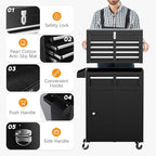 INTERGREAT Black Tool Chest, 5-Drawer Rolling Tool Storage Cabinet with Detachable Top Tool Box, Tool Chest with Universal Lockable Wheels, Metal Tool Cart for, Workshop, Barbershop