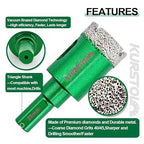 Diamond Core Drill Bit Kit - 6/8/10/25/28/32/35/45/50/65mm Triangle Shank +4/5"(20mm) Finger milling Bit Tile Hole Saws for Drilling/Enlaging Porcelain Ceramic Tile Granite Marble Stone