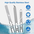 Stainless Steel Nail File (3 Pack) for Natural Nails, Metal Nail Files with Sharp Pointed Tip Fingernail File Sheath Case Double Sided Reusable Flat File Manicure Tool Home Salon Travel Use Men Women