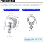 6-Pack Small C Clamps – 304 Stainless Steel Beam Clamps with M8 Screw Ring | Adjustable, Rust-Resistant I Beam Clamps for Ring Beams, Welding, Woodworking, Plants & Desk Use. Wide Jaw Openings (30MM)