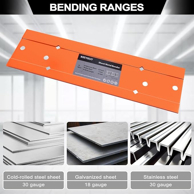 Sheet Metal Bender Folding Tool, 18 Inch Hand Seamer for HVAC Ductwork, Roofing & Metal Panels, 3/8" & 1" Fold Depth, Heavy Duty Steel Brake with High-Visibility Orange Finish