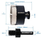 Diamond Hole Saw, 3" Hole Saw for Tiles Granite Marble Ceramic Glass Porcelain, 75mm Core Drill Bit with 5/8-11 Thread and 3/8” Hex Shank Adapter for Angle Grinders & Drills