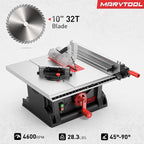 4600RPM Portable Table Saw 10 inch, 15Amp Tablesaw, 90°Cross Cut & 0-45°Cutting, Multifunctional Benchtop with 36T Blade for DIY, Furniture Making, Woodworking