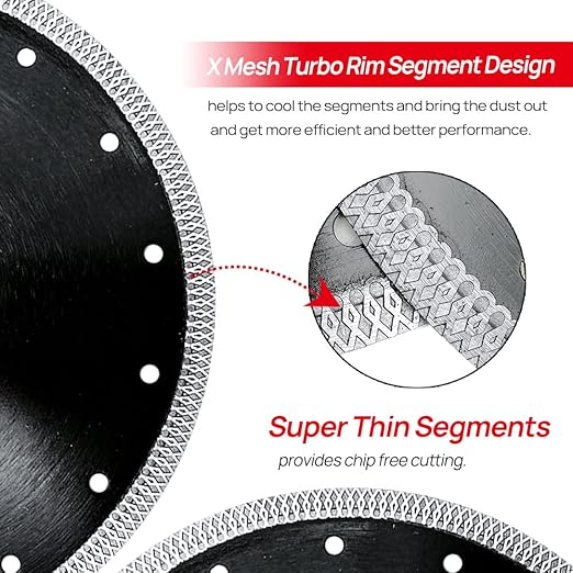 DT-DIATOOL Diamond Tile Blade 8 Inch 2pcs Diamond Turbo X Mesh Rim Segement Circular Saw Blade for Procelain Ceramic Stoneware Marble Granite Fits 5/8"-7/8" Arbor