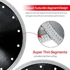 DT-DIATOOL Diamond Tile Blade 8 Inch Diamond Turbo X Mesh Rim Segement Circular Saw Blade for Procelain Ceramic Stoneware Marble Granite Fits 5/8"-7/8" Arbor
