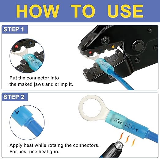 haisstronica 260PCS Heat Shrink Wire Connectors - Marine Grade AWG 26-10 Tinned Red Copper Crimper Terminals, Waterproof Butt Ring Fork Splice Connectors, 4 Colors, 19 Sizes