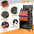 8-Drawer High Capacity Rolling Tool Chest, Removable Cabinet Storage Tool Box with Wheels and Drawers, Detachable Toolbox with Lock for Workshop (Black&red)