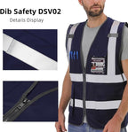 Dib Safety Reflective Vest High Visibility with Pockets and Zipper, Navy L