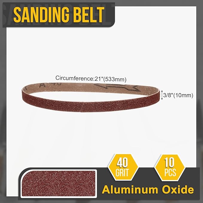 3/8 x 21 Inch Sanding Belt, 10 Pcs 40 Grit Knife Sharpener Belts Work Sharpening for Belt Sander Knife Carving Tool Metal Working