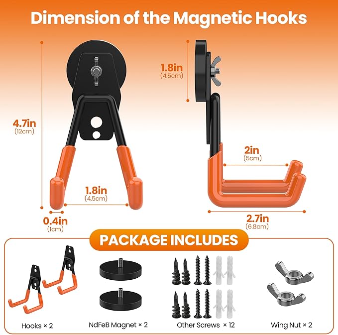 Large Magnetic Hooks Heavy Duty Extra Strong Magnetic Garage Hooks Big NdFeB Industrial Magnet Hooks Magnetic Utility Storage Holder Organization with Anti-Slip Coating for Hanging Garden Tool 2 Pack